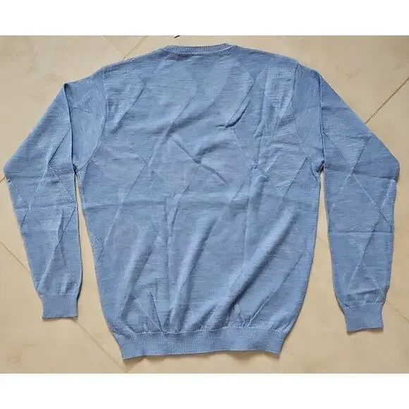 Saks Fifth Avenue 100% Merino Wool Sweater Men's M V-Neck Blue